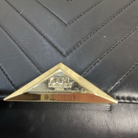 Karl Lagerfeld Purse Womens Black Quilted Shoulder Bag Gold tone Chain Strap - Picture 11 of 16